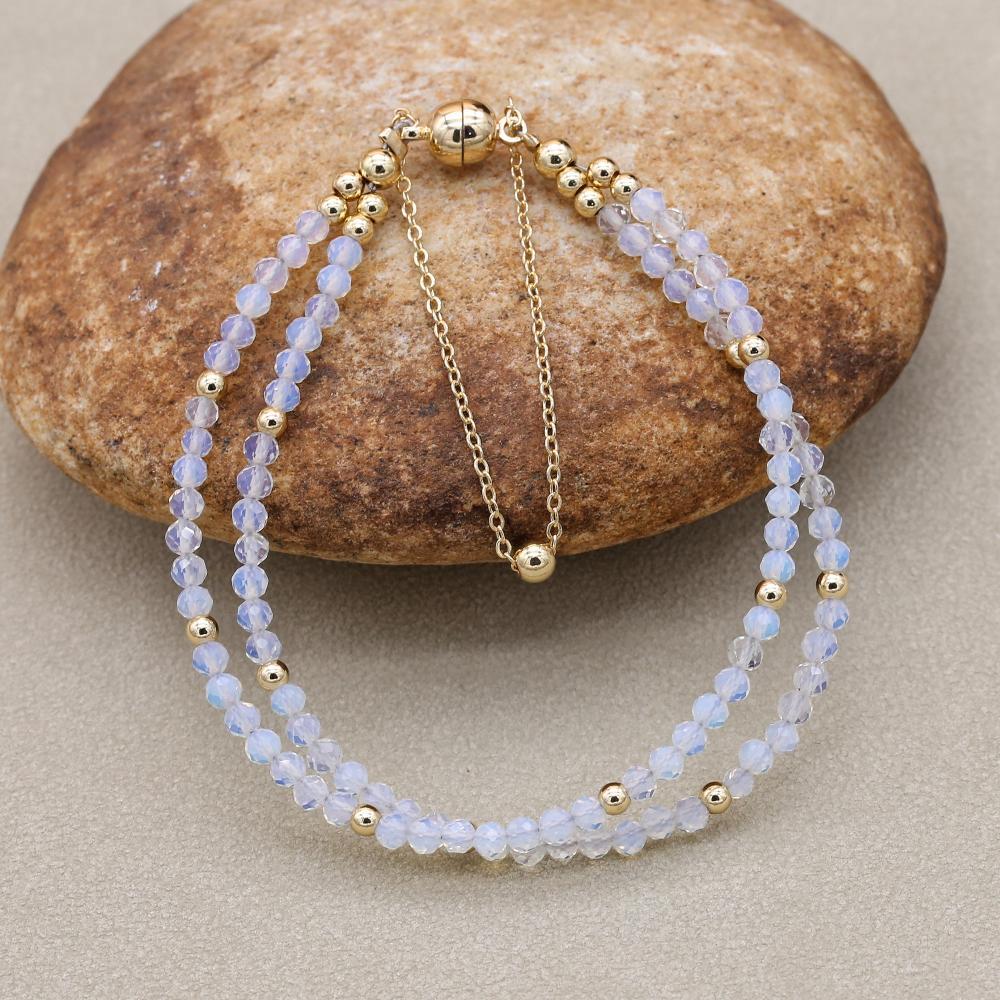 Handmade 3mm Faceted Opal Double-Layer Bracelet with Magnetic Clasp