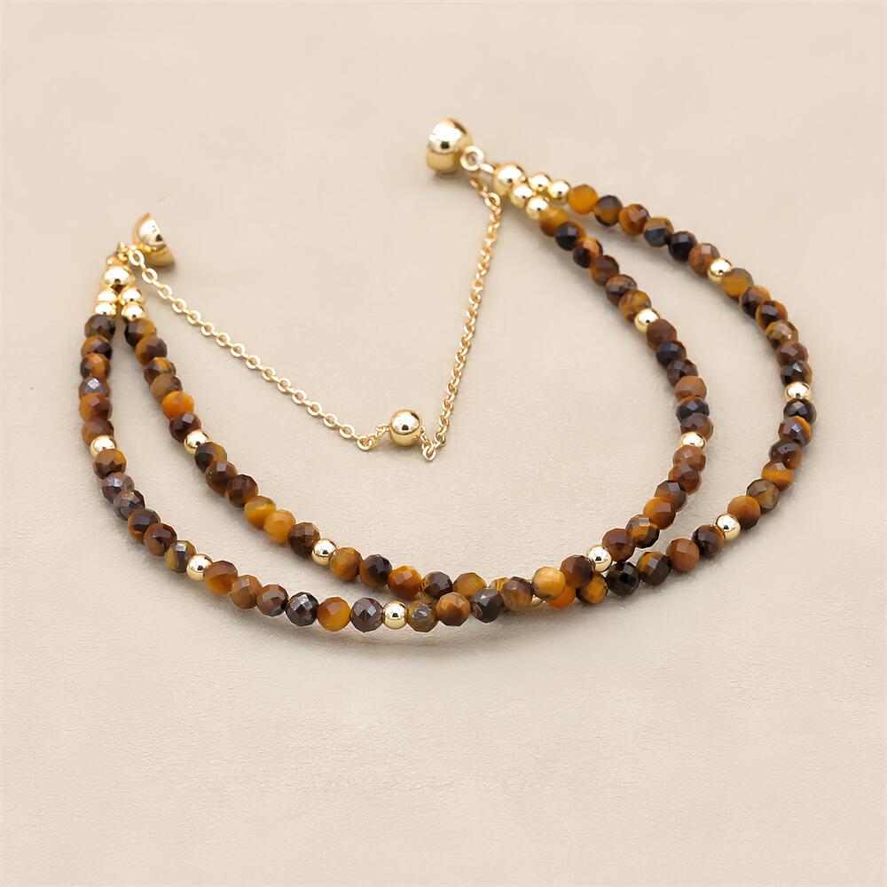 Handmade 3mm Faceted Tiger Eye Double-Layer Bracelet with Magnetic Clasp