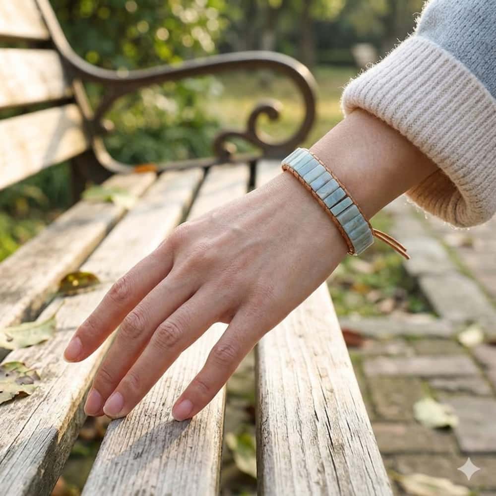 Unisex Amazonite Leather Boho Bracelet | Braided Adjustable Jewelry