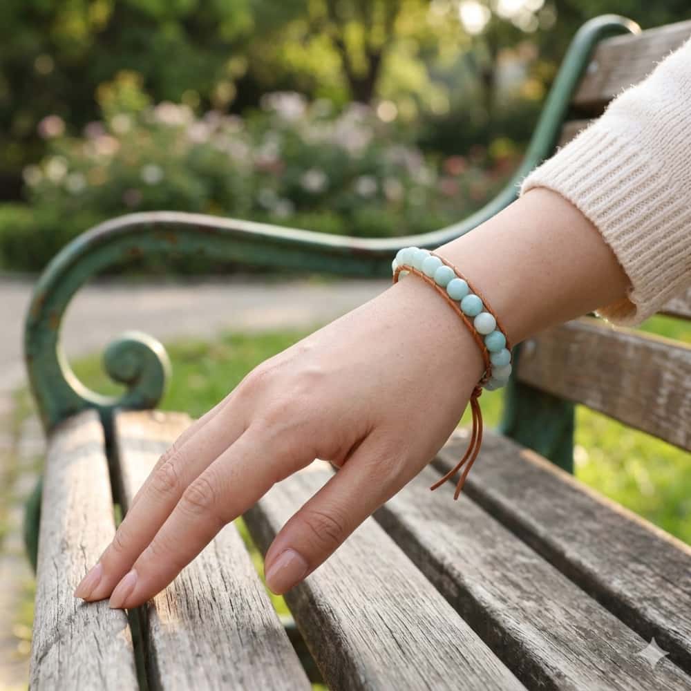Unisex 8mm Amazonite Leather Boho Bracelet | Adjustable Braided Wrap