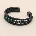 8mm Green Tiger Eye Hematite Multilayer Leather Bracelet for Unisex