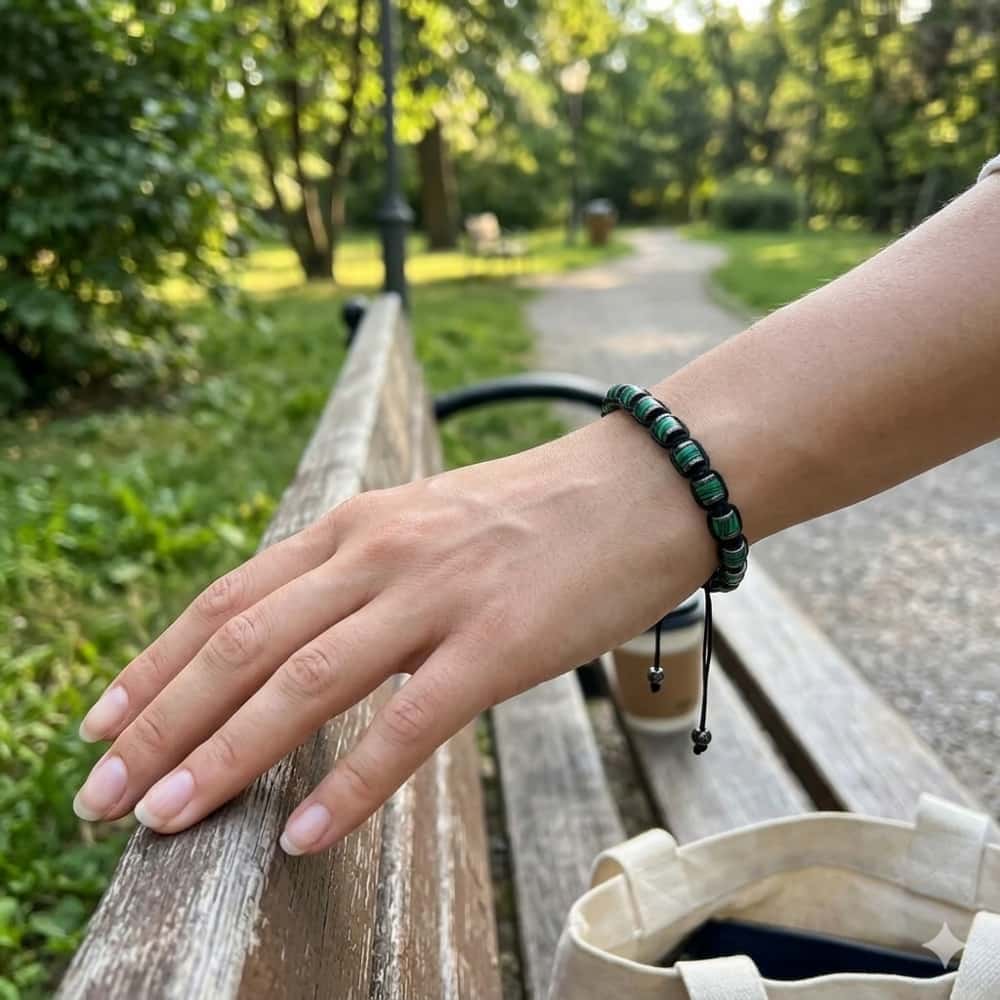 Malachite and Hematite Beaded Braided Bracelet for Men Women
