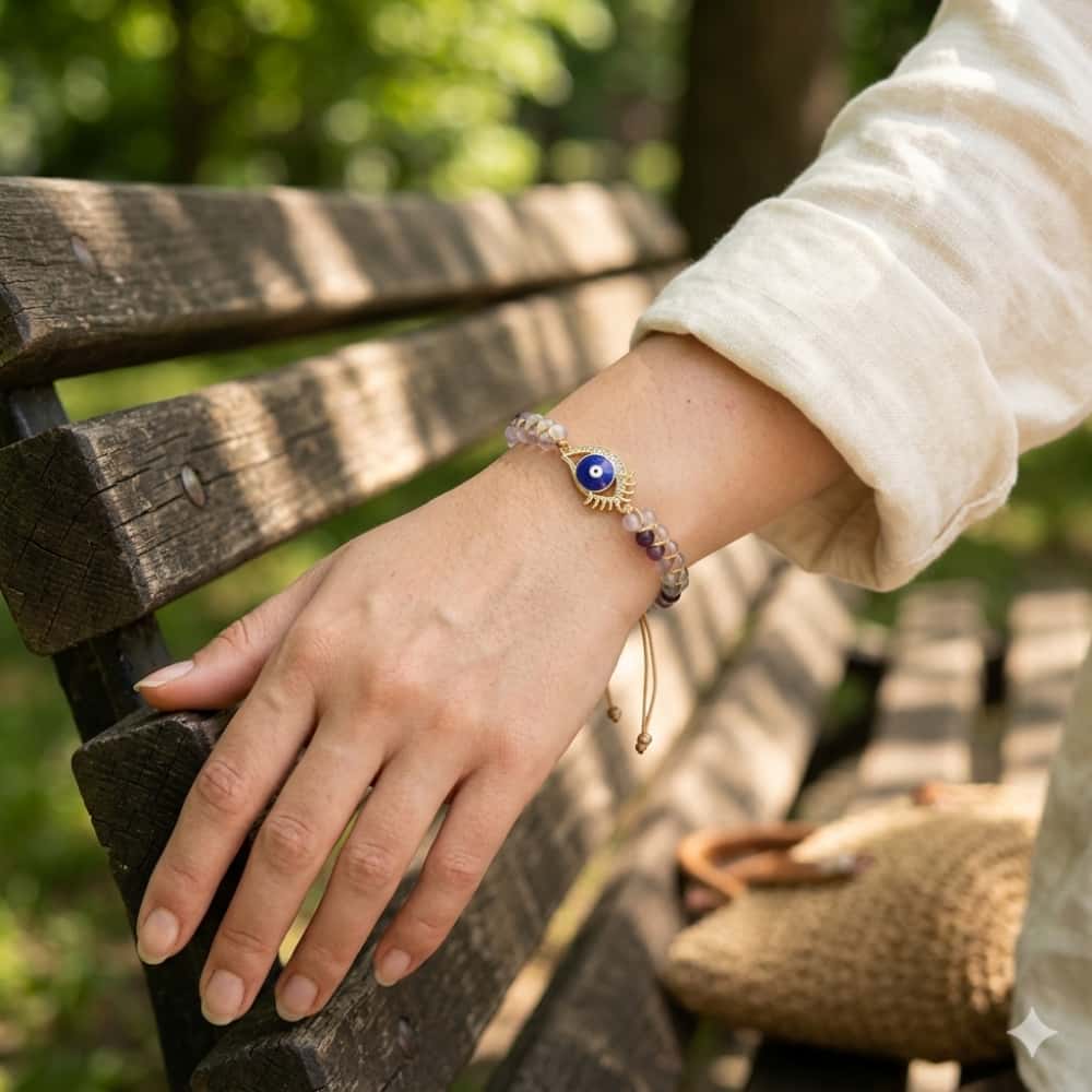 Eyelash Evil Eye Fluorite Bracelet: Intuition & Spiritual Shield