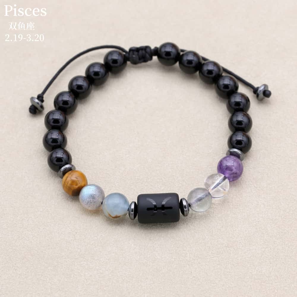 Zodiac Energy Bracelet: Handcrafted 8mm Black Onyx & Custom Natural Healing Stones (Unisex)