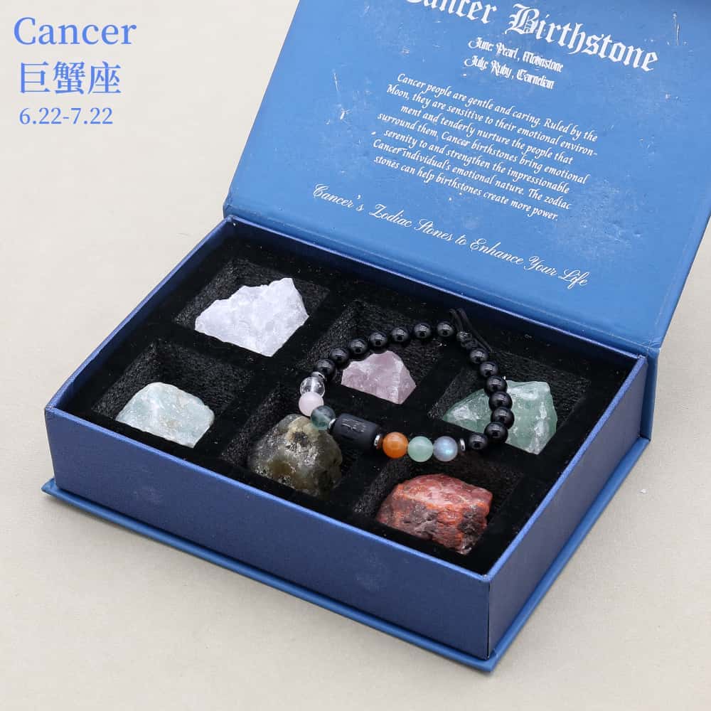 Zodiac Energy Gift Set: 8mm Black Onyx Bracelet & 6 PCS Matching Raw Healing Crystals