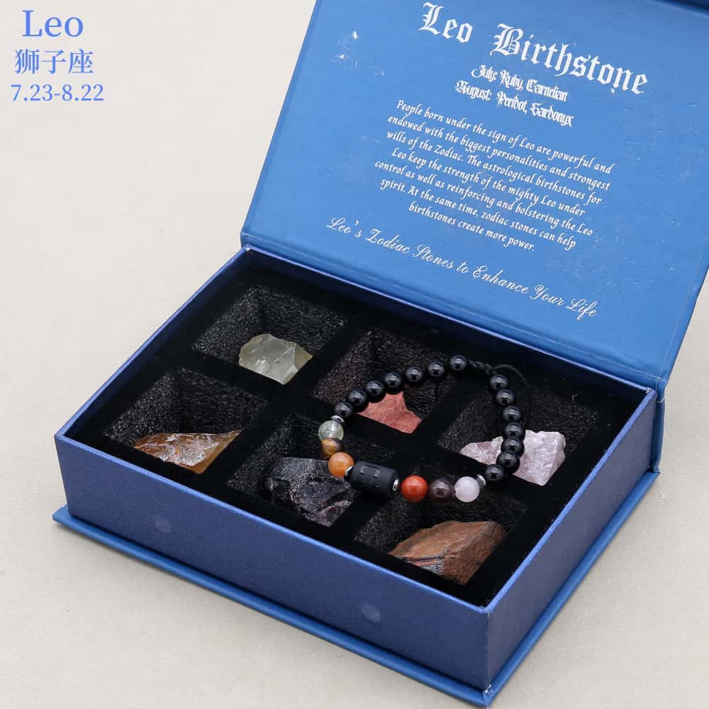 Zodiac Energy Gift Set: 8mm Black Onyx Bracelet & 6 PCS Matching Raw Healing Crystals