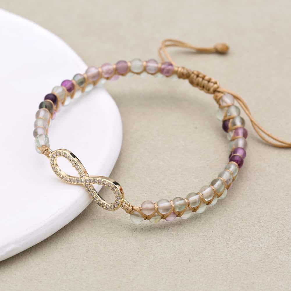 4mm Natural Fluorite Infinity Braided Bracelet - Stone of Mental Clarity
