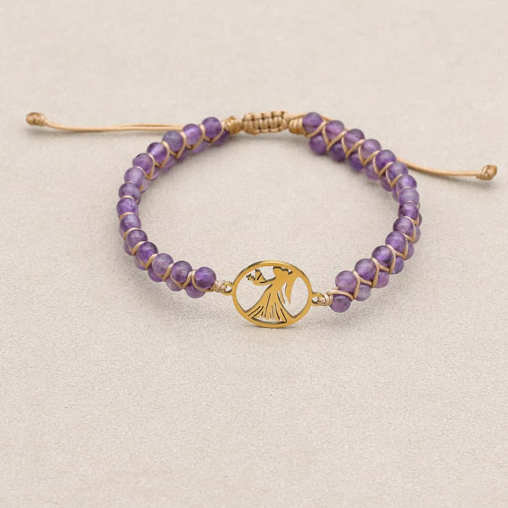 Zodiac Energy Bracelet: 4mm Natural Gemstone & Stainless Steel Healing Jewelry for Men & Women