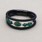 8mm Synthetic Malachite & Hematite Multi-Layer Leather Bracelet for Men & Women
