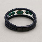 8mm Synthetic Malachite & Hematite Multi-Layer Leather Bracelet for Men & Women