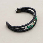 8mm Synthetic Malachite & Hematite Multi-Layer Leather Bracelet for Men & Women