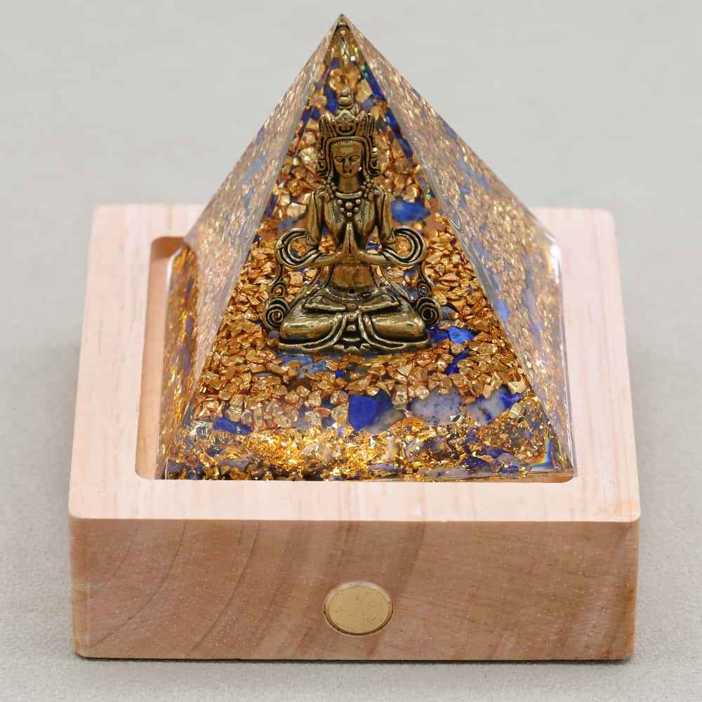 Wisdom & Truth Lord Shiva Lapis Lazuli Orgone Pyramid with Night Light Base