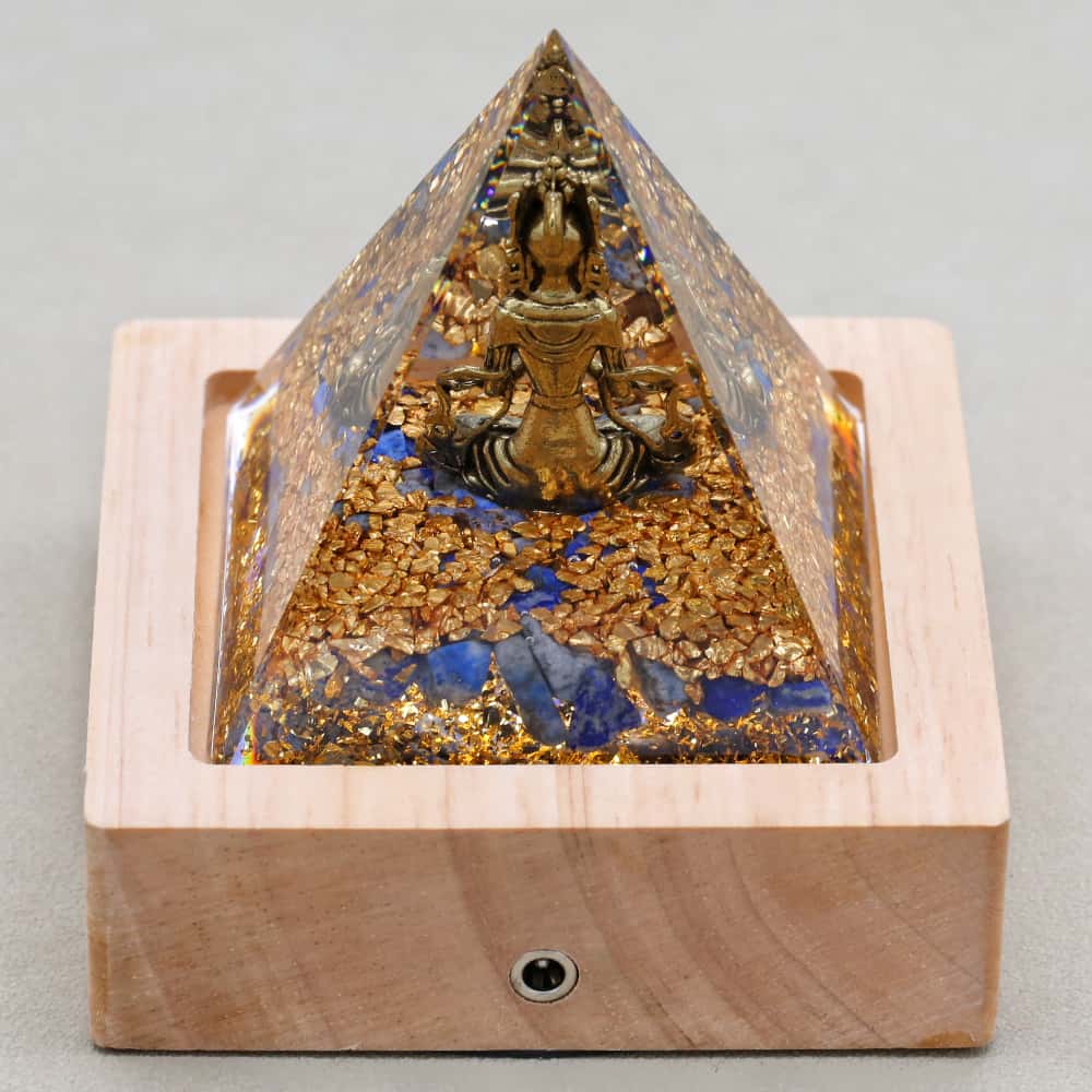 Wisdom & Truth Lord Shiva Lapis Lazuli Orgone Pyramid with Night Light Base