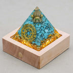 Protection & Fortune: Turquoise Copper Coil Orgone Pyramid with Night Light Base