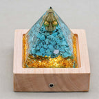 Protection & Fortune: Turquoise Copper Coil Orgone Pyramid with Night Light Base