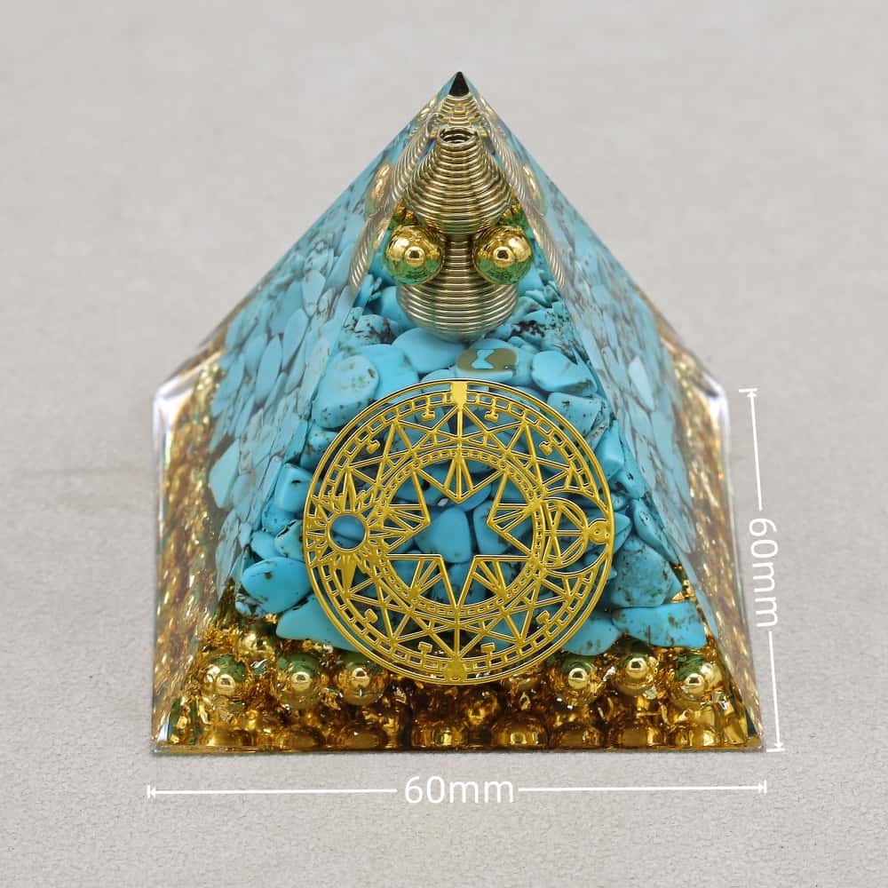 Protection & Fortune: Turquoise Copper Coil Orgone Pyramid with Night Light Base