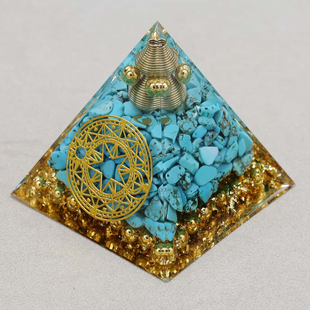 Protection & Fortune: Turquoise Copper Coil Orgone Pyramid with Night Light Base