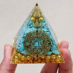 Protection & Fortune: Turquoise Copper Coil Orgone Pyramid with Night Light Base
