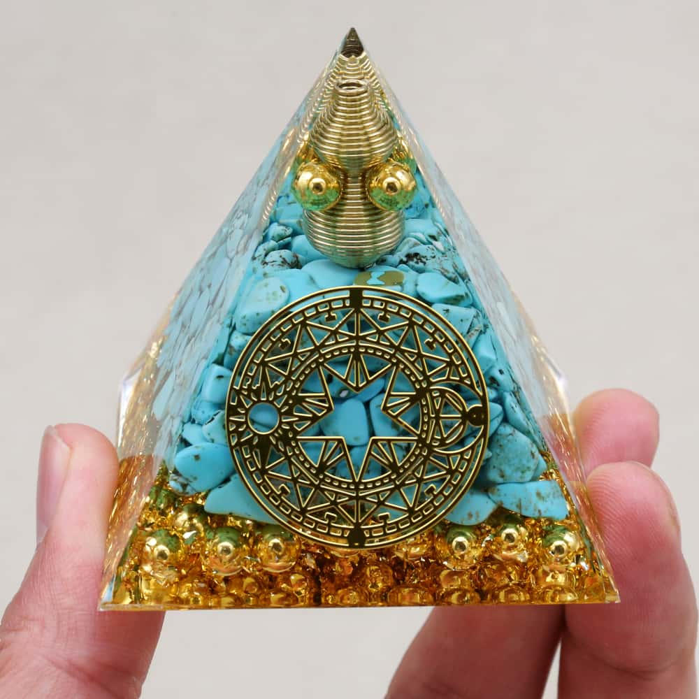 Protection & Fortune: Turquoise Copper Coil Orgone Pyramid with Night Light Base