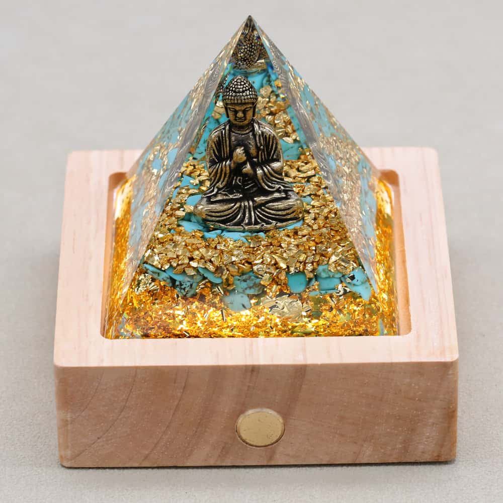 Peace & Serenity: Buddha Turquoise Orgone Pyramid with Night Light Base