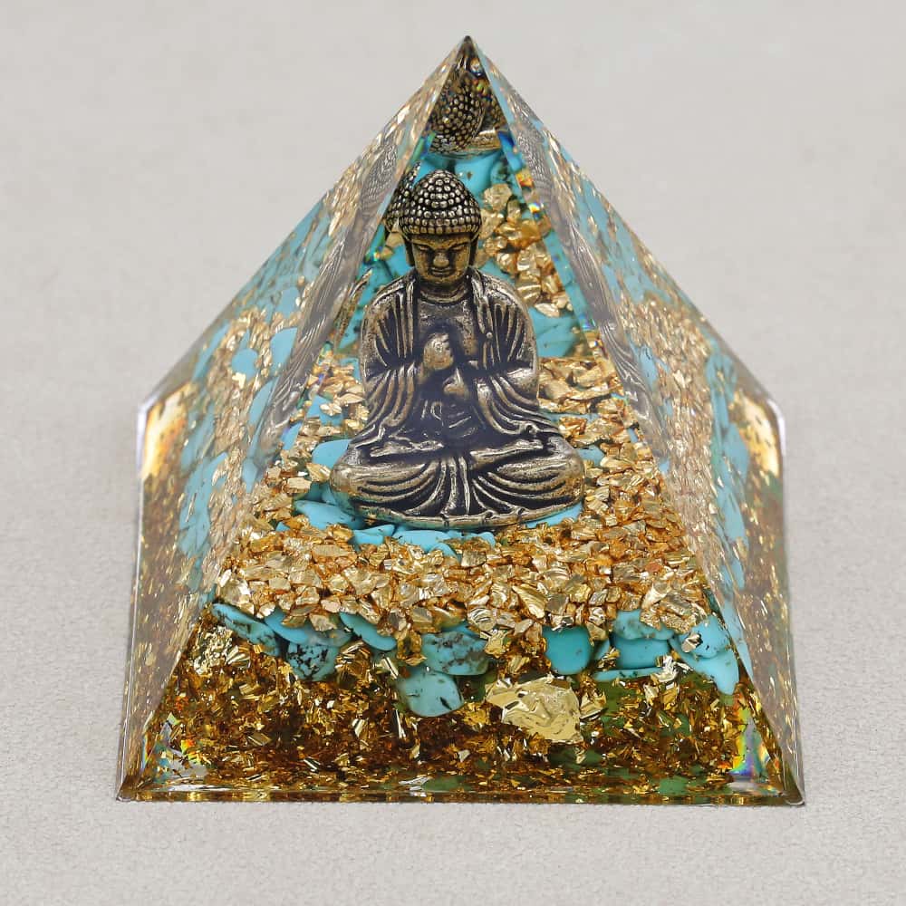 Peace & Serenity: Buddha Turquoise Orgone Pyramid with Night Light Base