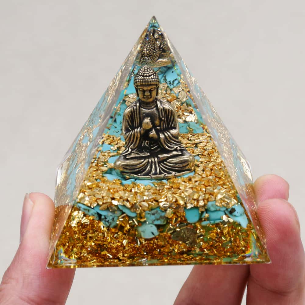 Peace & Serenity: Buddha Turquoise Orgone Pyramid with Night Light Base