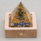 Wisdom & Calm: Buddha Lapis Lazuli Orgone Pyramid Night with Light Base