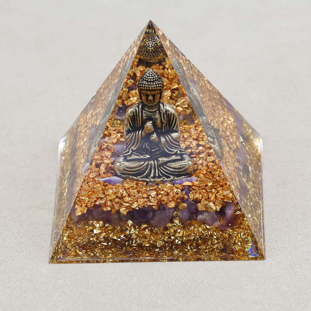 Calm & Intuition: Buddha Amethyst Orgone Pyramid with Night Light Base