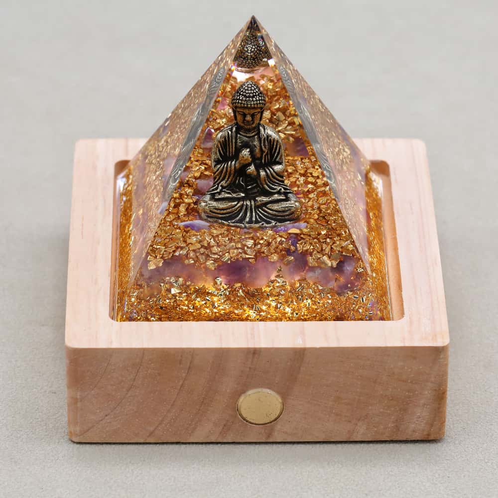 Calm & Intuition: Buddha Amethyst Orgone Pyramid with Night Light Base