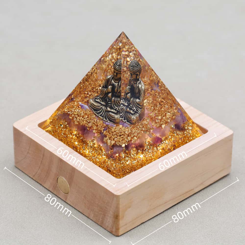 Calm & Intuition: Buddha Amethyst Orgone Pyramid with Night Light Base