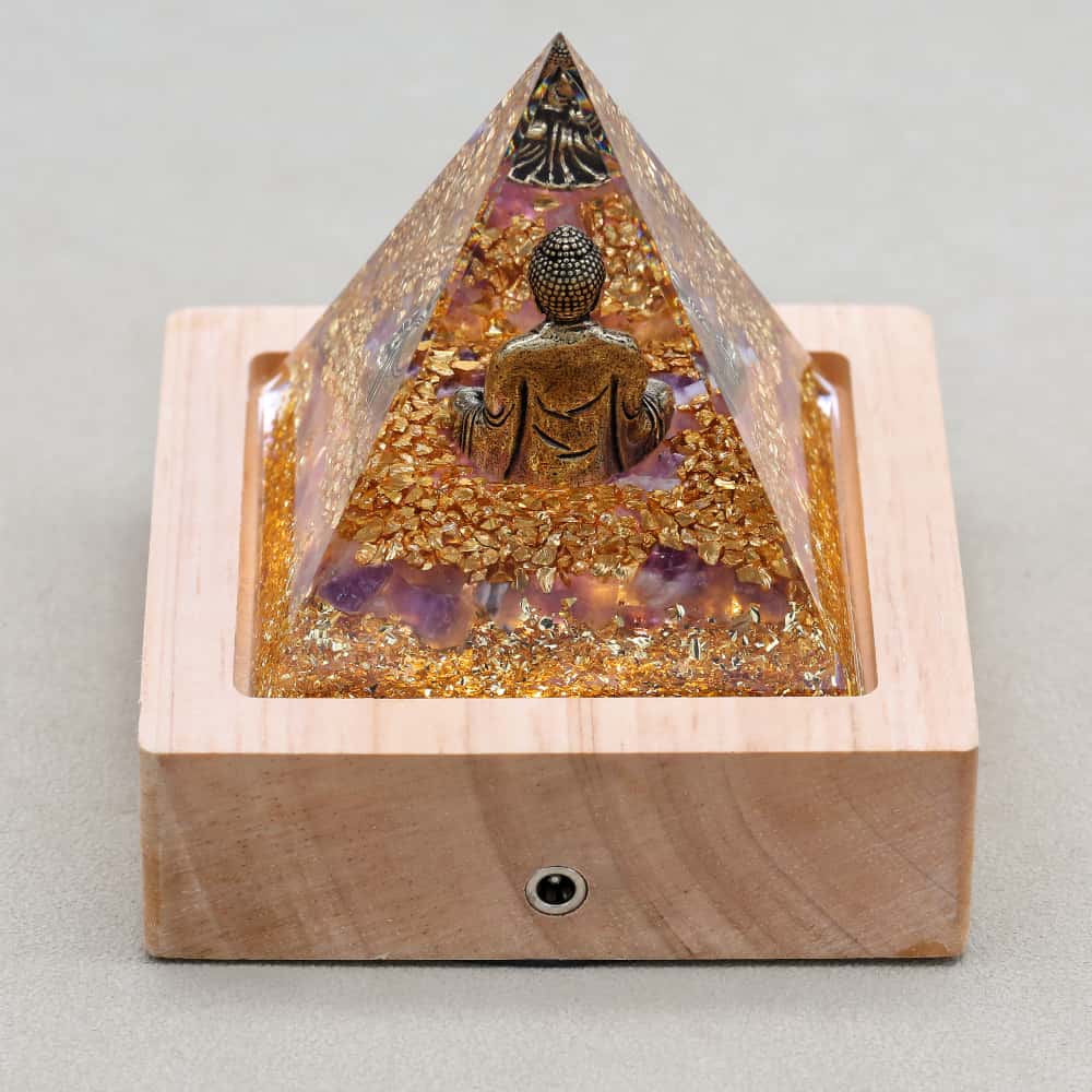 Calm & Intuition: Buddha Amethyst Orgone Pyramid with Night Light Base