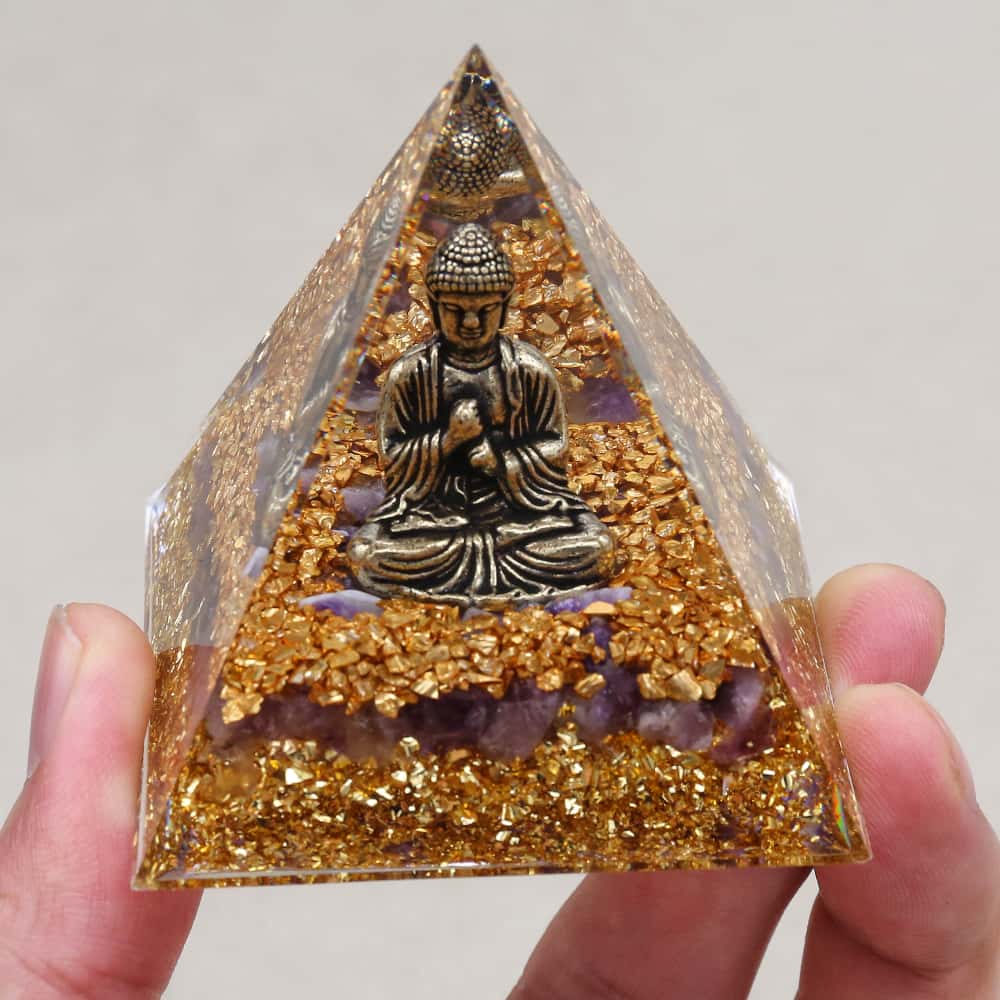 Calm & Intuition: Buddha Amethyst Orgone Pyramid with Night Light Base