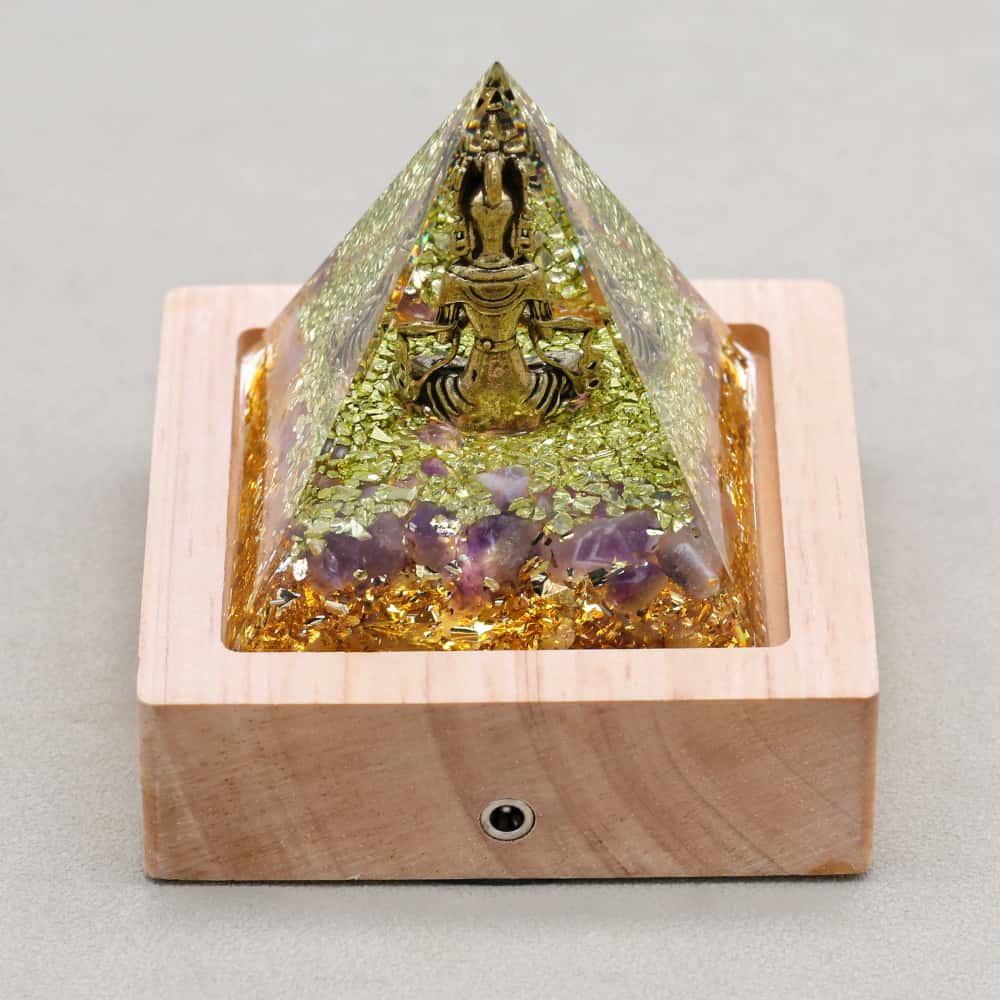 Transformation & Peace: Lord Shiva Amethyst Orgone Pyramid with Night Light Base