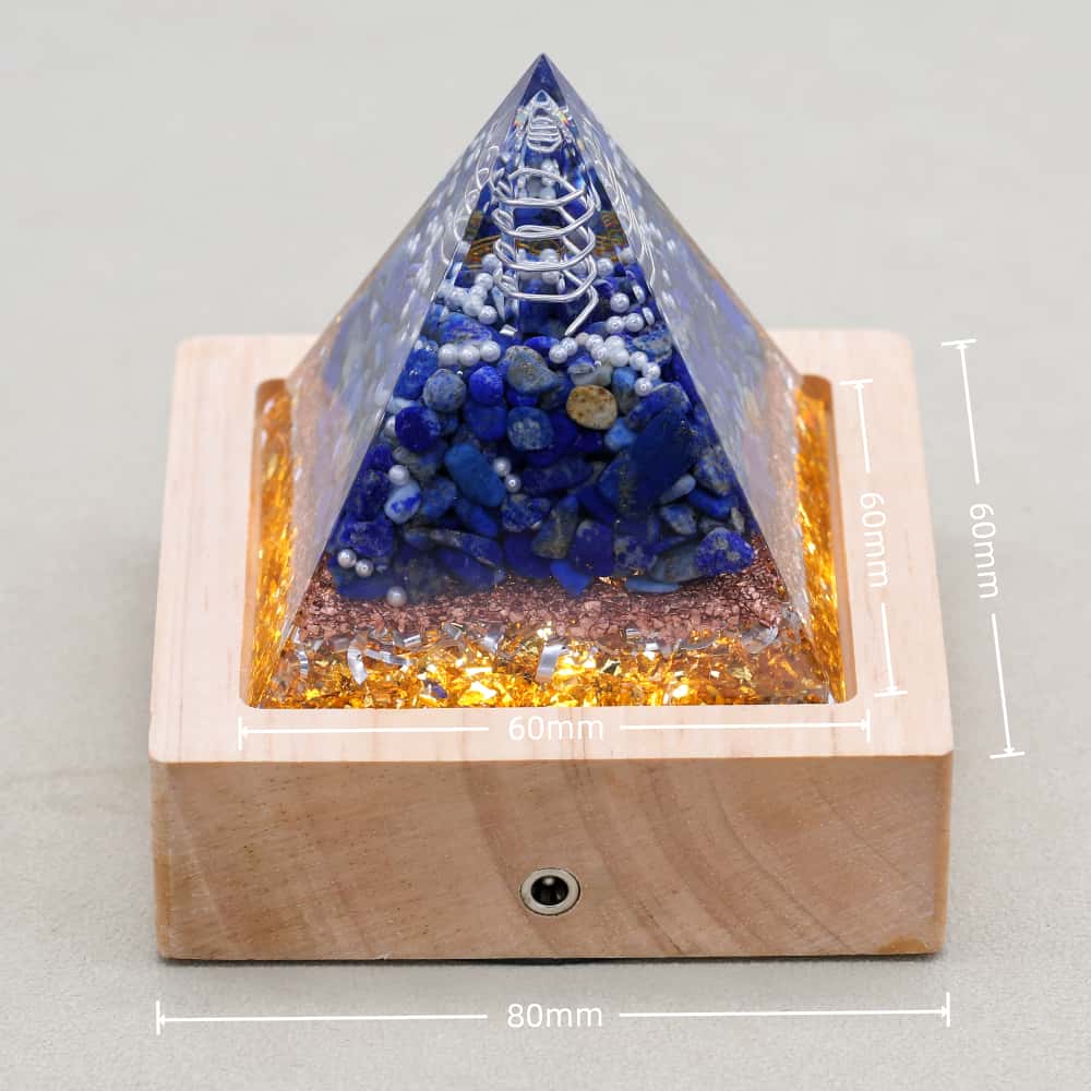 Clarity & Truth: Clear Quartz Lapis Lazuli Orgone Pyramid with Night Light Base