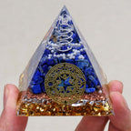 Clarity & Truth: Clear Quartz Lapis Lazuli Orgone Pyramid with Night Light Base