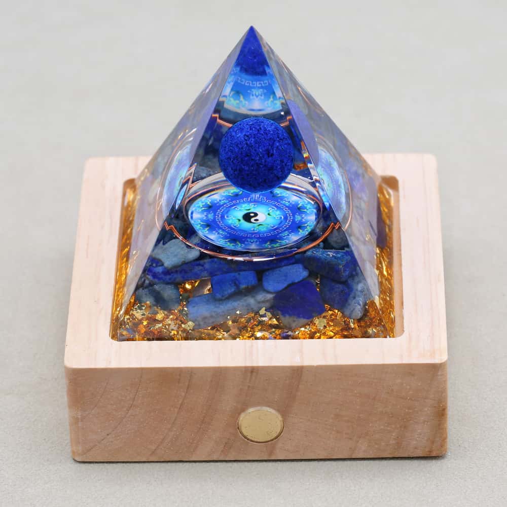 Balance & Wisdom Yin Yang Lapis Lazuli Orgone Pyramid with Night Light Base