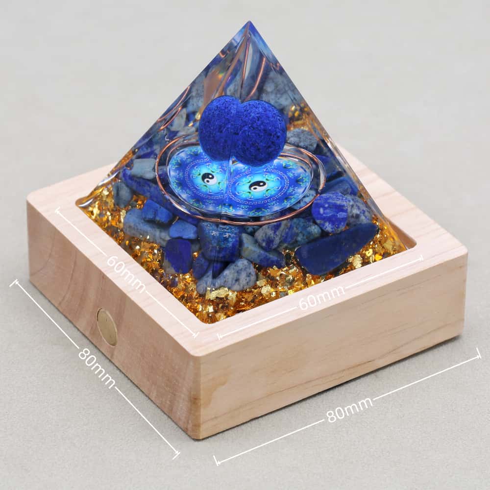 Balance & Wisdom Yin Yang Lapis Lazuli Orgone Pyramid with Night Light Base