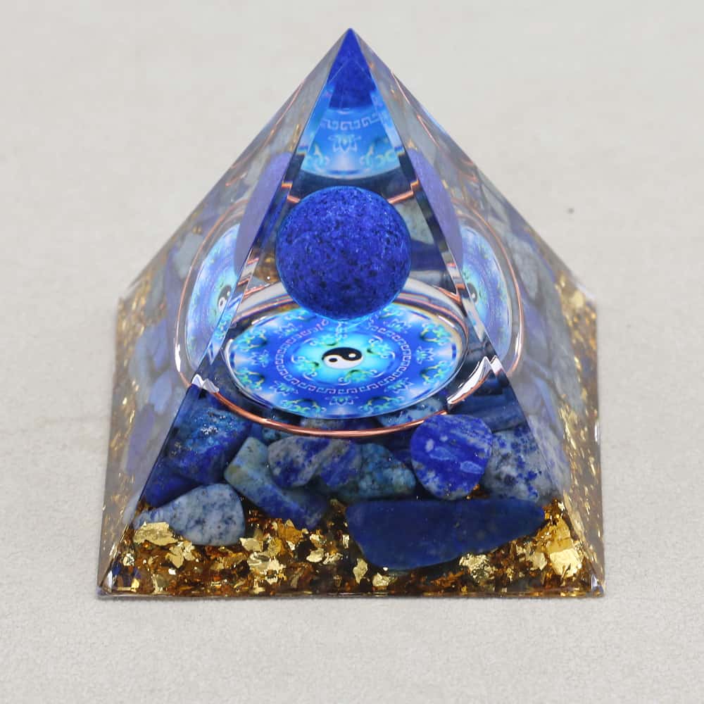 Balance & Wisdom Yin Yang Lapis Lazuli Orgone Pyramid with Night Light Base