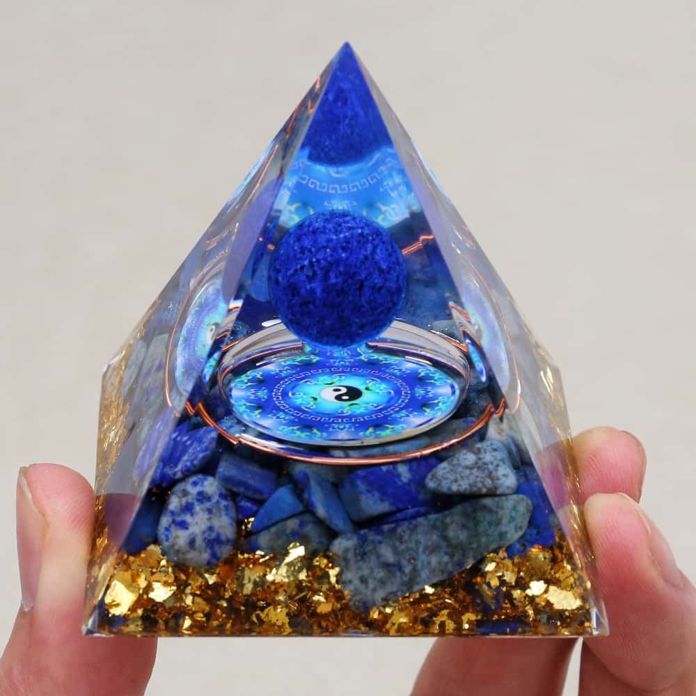 Balance & Wisdom Yin Yang Lapis Lazuli Orgone Pyramid with Night Light Base