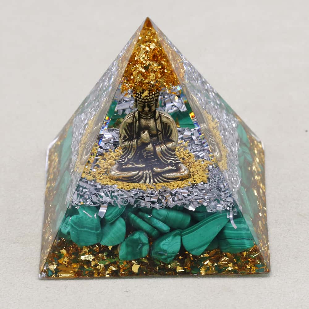 Abundance & Healing Buddha Malachite Orgone Pyramid with Night Light Base