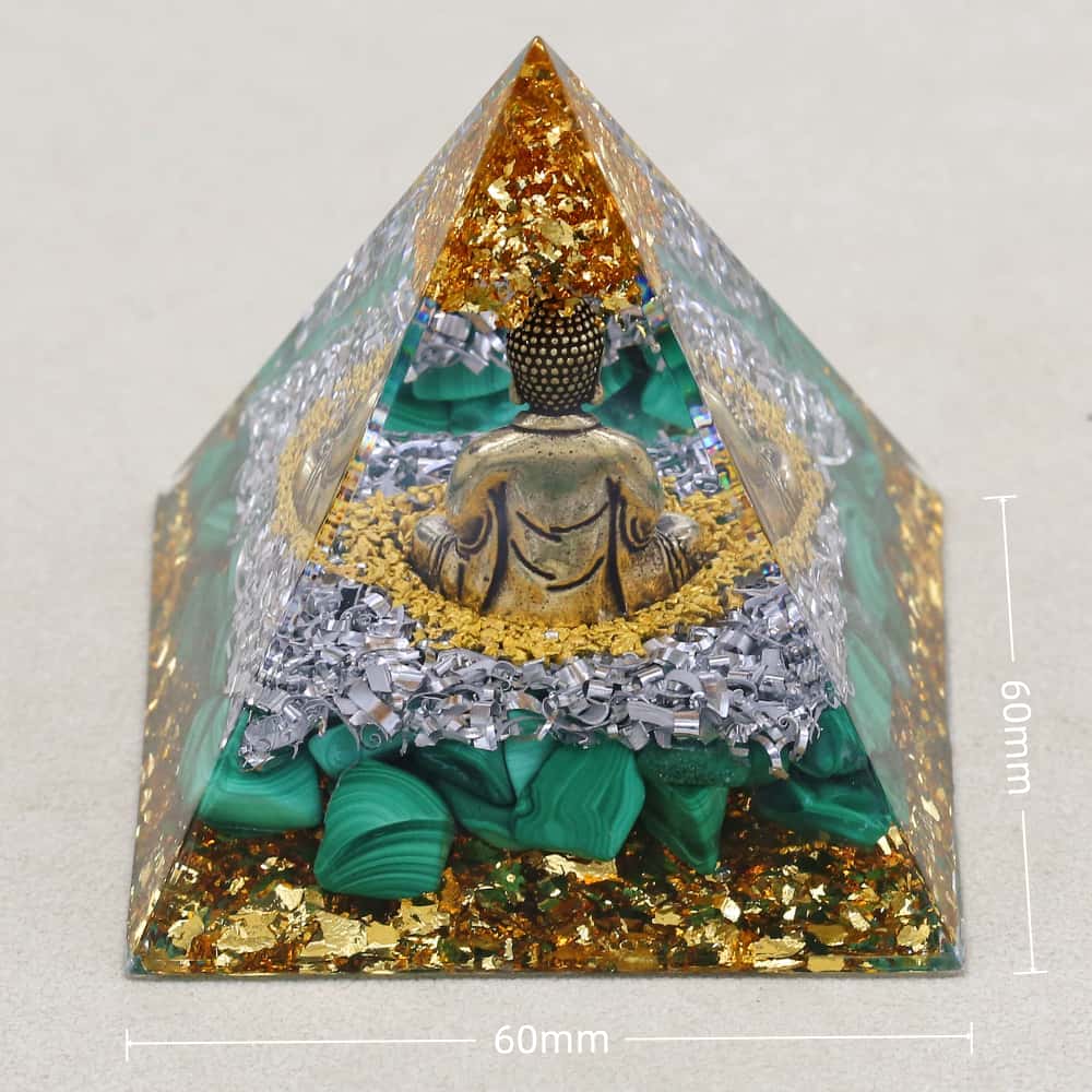 Abundance & Healing Buddha Malachite Orgone Pyramid with Night Light Base