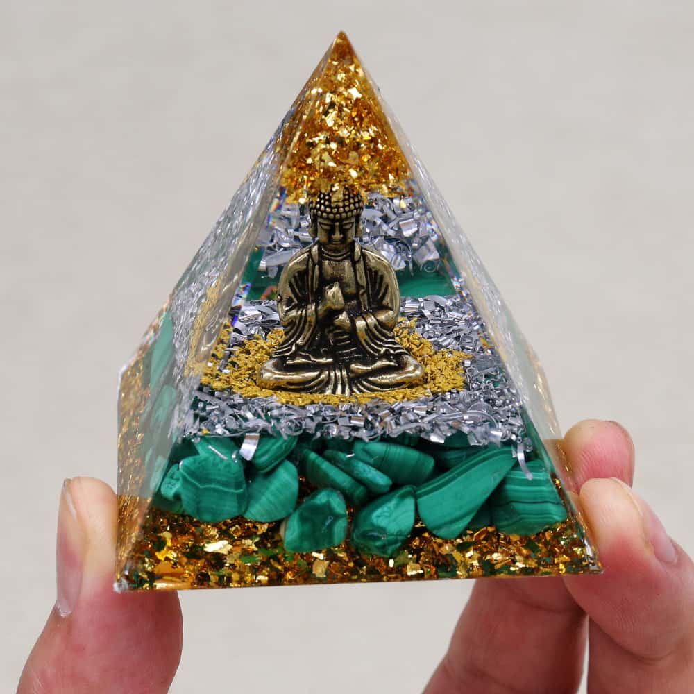 Abundance & Healing Buddha Malachite Orgone Pyramid with Night Light Base