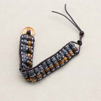Strength & Protection Tiger Eye Hematite Leather Woven Bracelet