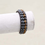 Strength & Protection Tiger Eye Hematite Leather Woven Bracelet