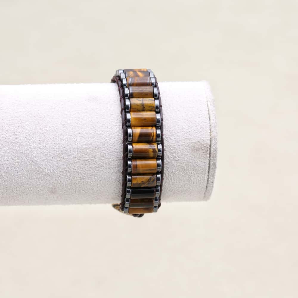 Power & Focus Large Tiger Eye Hematite Woven Leather Bracelet