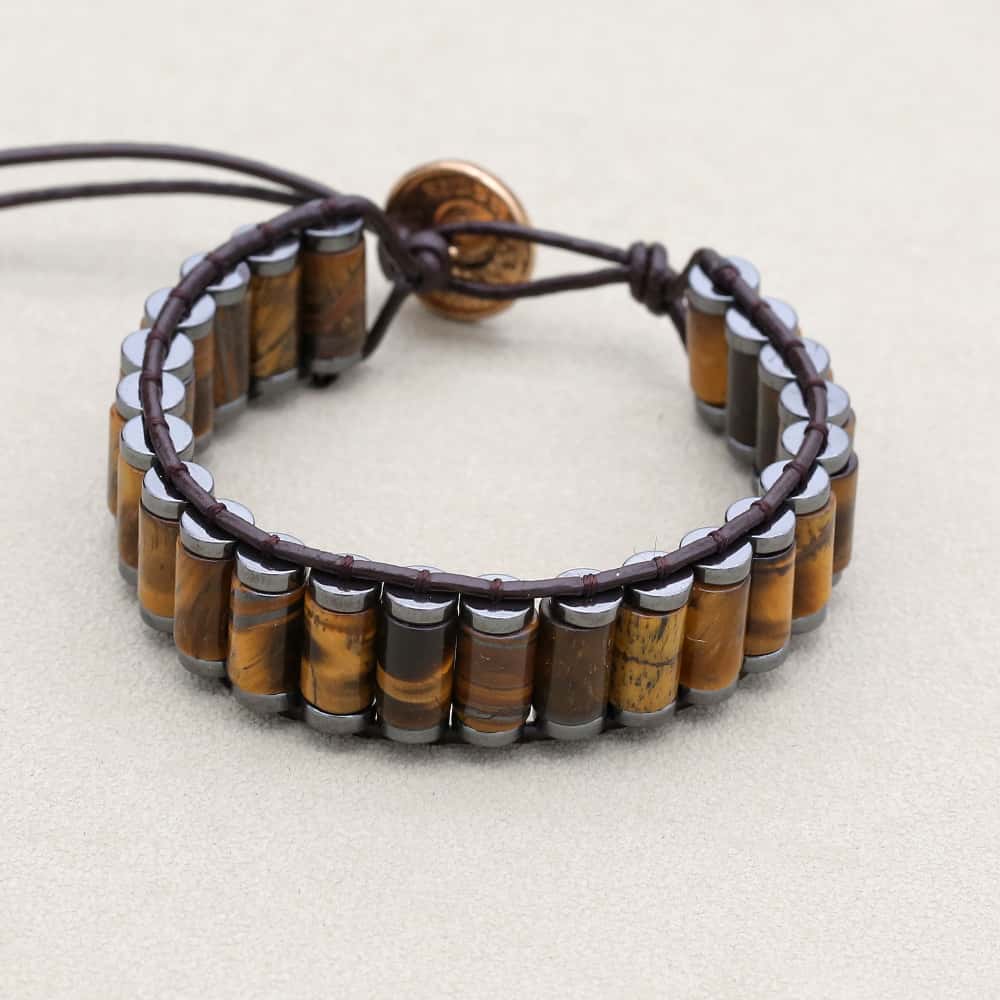 Power & Focus Large Tiger Eye Hematite Woven Leather Bracelet
