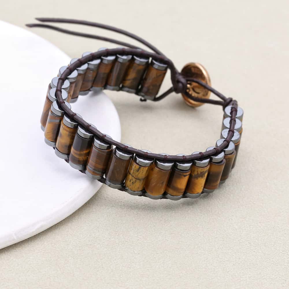 Power & Focus Large Tiger Eye Hematite Woven Leather Bracelet