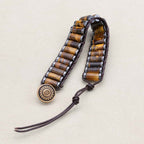 Power & Focus Large Tiger Eye Hematite Woven Leather Bracelet