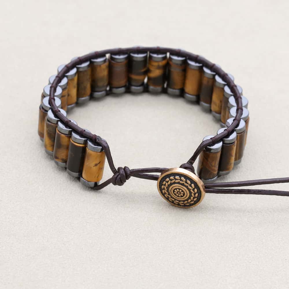 Power & Focus Large Tiger Eye Hematite Woven Leather Bracelet