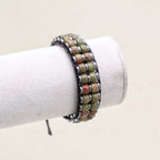 Balance & Vitality: Unakite Hematite Boho Leather Woven Bracelet